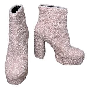 Shellys London High Heel Platform Boots Light Pink Sherpa Wool Effect Size 9